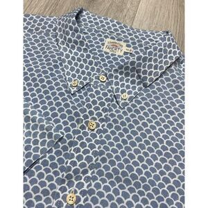 Faherty Shirt Mens XL Blue Geometric Short‎ Sleeve Button Down Indigo Casual